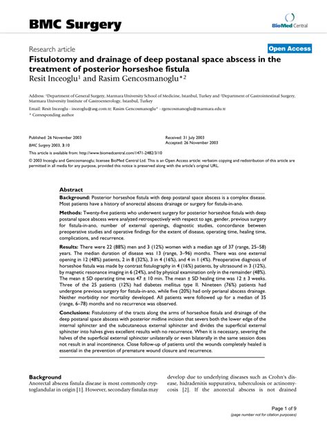 (PDF) Fistulotomy and drainage of deep postanal space abscess in the ...