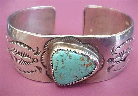 Native American Navajo Turquoise Cuff Bracelet Signed M Thomas Jr