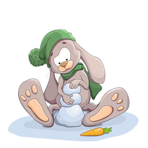 Lapin Mignon Faisant Un Bonhomme De Neige Illustration De Vecteur