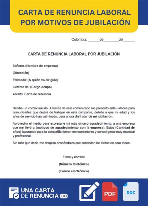 Carta De Renuncia Laboral Por Motivo De Jubilaci N