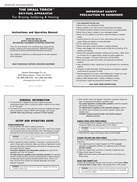 The Small Torch Instructions and Operation Manual | PDF | Gases ...