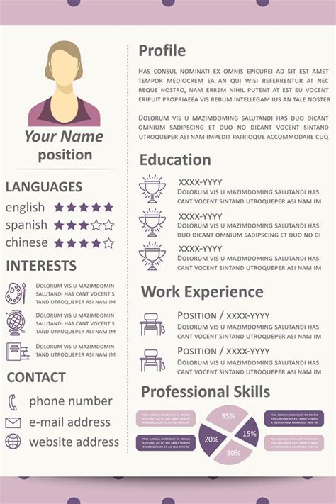 Female Resume Template With Infographics Elements And Line I 900159 Illustrations Design