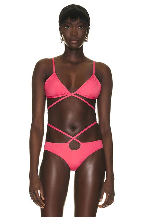 Christopher Esber Looped Tie Bikini Top In Hillier Pink Fwrd