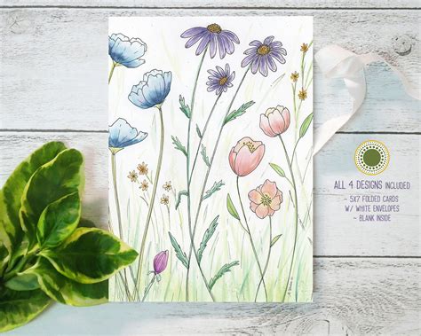 Wildflower Series Watercolor Greeting Card SET Circle Of Life