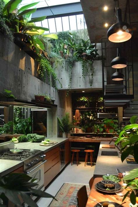 Concrete Cool Meets Tropical Warmth In 76 Brutalist Kitchens Featuring