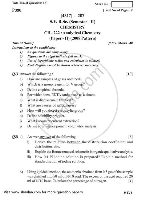 Analytical Chemistry 2013 2014 B Sc Chemistry Semester 4 SYBSc