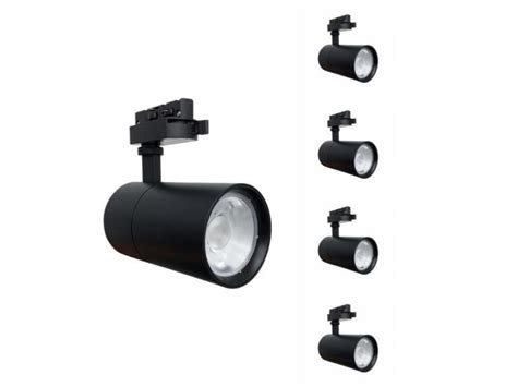 Spot led sur rail 30w 80 compact monophasé noir pack de 5 blanc