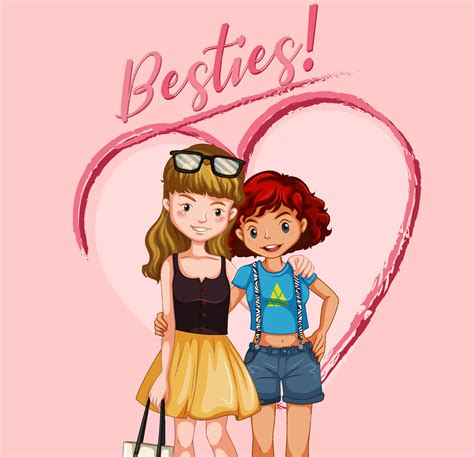 Two best friend girls with besties lettering 6235993 Vector Art at Vecteezy