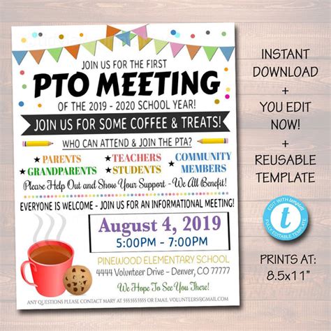 PTO PTA Meeting Informational Event Flyer Printable Template – TidyLady Printables