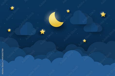 night sky with stars and moon. paper art style. Dreamy background with ...