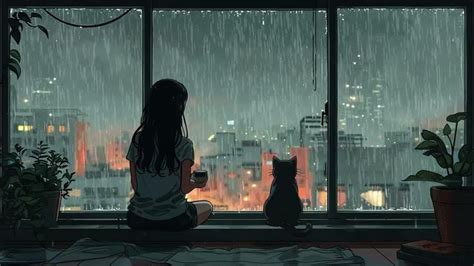 Rainy Day Escape Girl Cat Tea Relaxing Chillout Lo Fi Beats