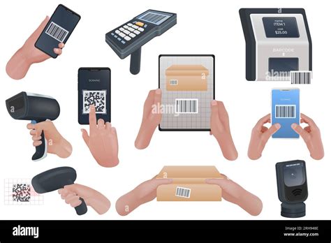 Scan Codes Set Of Realistic Icons With Isolated Human Hands Holding