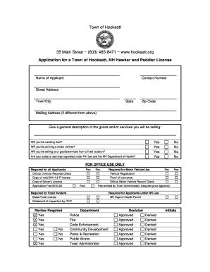 Fillable Online Hooksett Hawker And Peddler Application Town Of