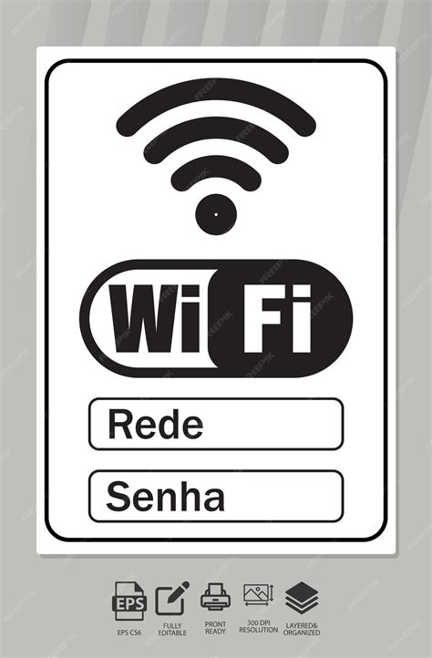 Placa vetorial para impressão de rede wi-fi e senha em português do