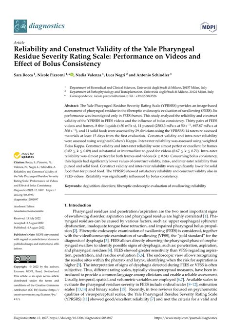 Pdf Reliability And Construct Validity Of The Yale Pharyngeal Residue