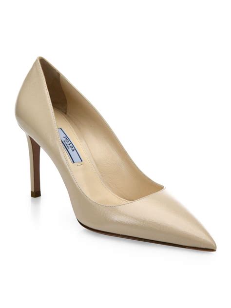 Prada Suede Saffiano Leather Point Toe Pumps In Nude Pink Save