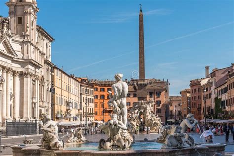 Piazza Fountain Statue in Central Rome Stock Photo - Image of water, horse: 98075664