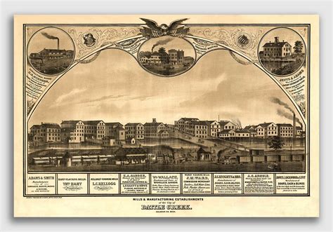 X Wyandotte Michigan Historic Panoramic Town Map Antique Maps