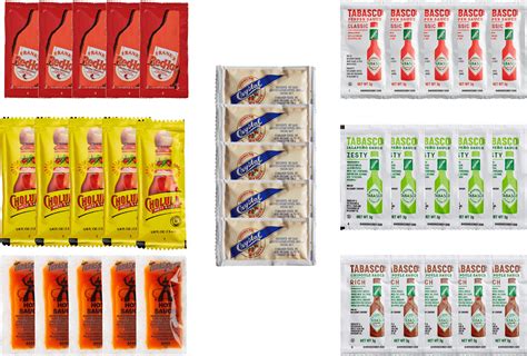 The Seasonal Shop Hot Sauce Packet Variety Pack 15 Single Serve Portion Packs Of Each Of 7