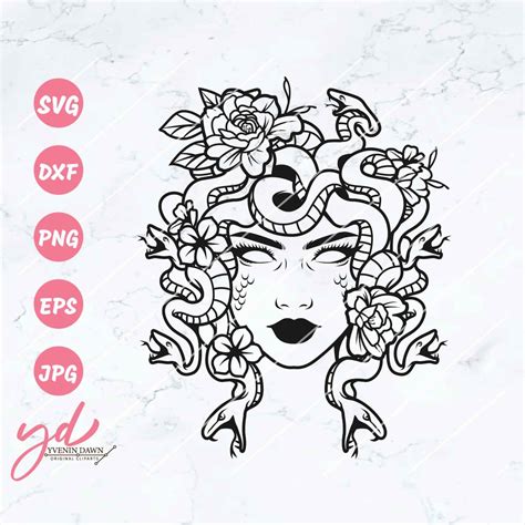 Medusa Svg Floral Medusa Svg Mythological Creature Svg Snakes Svg Snake