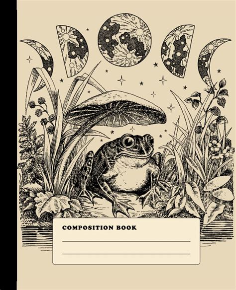 Composition Book Cottagecore Frog Mushroom Moon Phases College Ruled