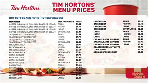 Tim Hortons Menu With Updated Prices Philippines 2024