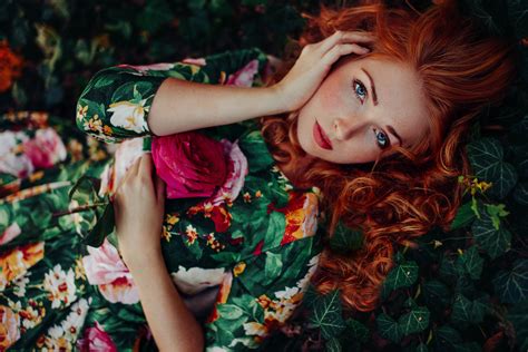 Download Rose Lipstick Lying Down Blue Eyes Redhead Pink Flower Flower