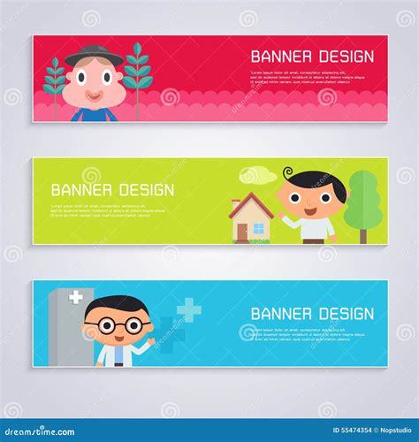 Cartoon Character Banner Design Set Stock Vector - Image: 55474354