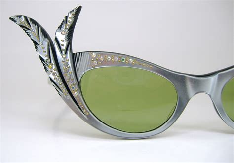 Vintage 50s France Rhinestone Eyeglasses Sunglasses With Feathered