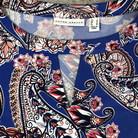 Susan Graver Paisley Tunic Top Shirt Size Small Multicolor 3 4 Sleeves