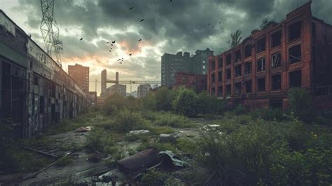 Premium Photo Dramatic Sunset Over Ruins Of Abandoned Factory Resplendent