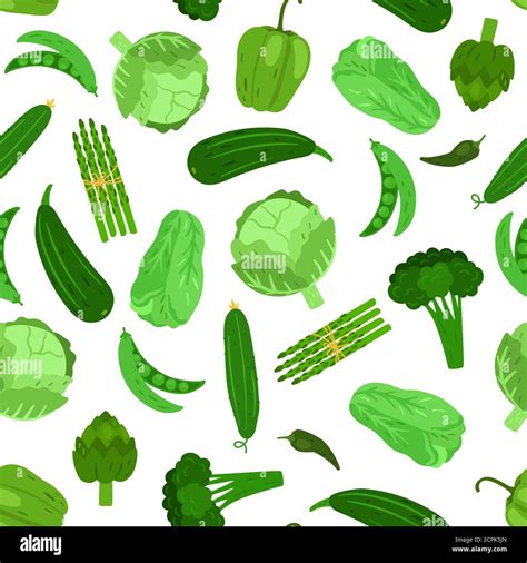 Green Vegetables Seamless Pattern Cabbage Broccoli And Cucumber