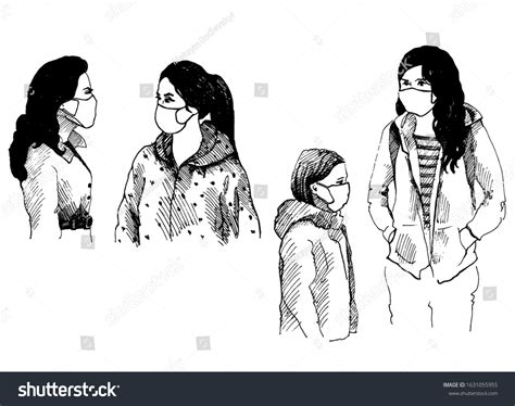 Drawing People Medical Face Mask People Stock Illustration 1631055955 | Shutterstock