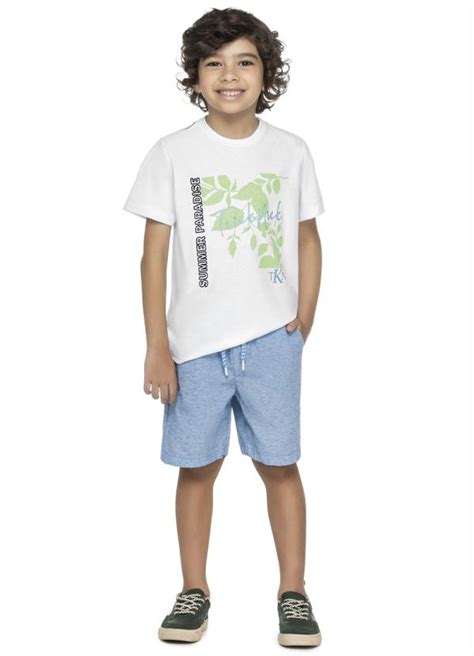 Conjunto Camiseta Bermuda Branco Trick Nick