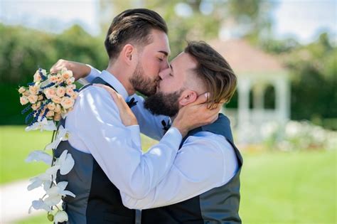Premium Photo Portrait Of Happy Gay Couple In Love On Wedding Day Gay Kiss On Wedding Marriage