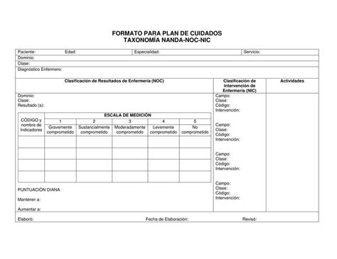 Formato Para Plan De Cuidados Taxonom A Kimberly Gr Udocz