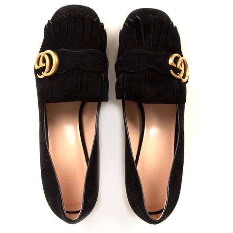 Gucci Black Suede Marmont Fringed Block Heel Pumps Shoes 38 At 1stdibs