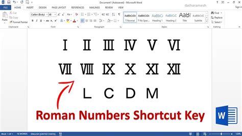 Roman Numbers Shortcut Key In Ms Word Roman Numerals Youtube