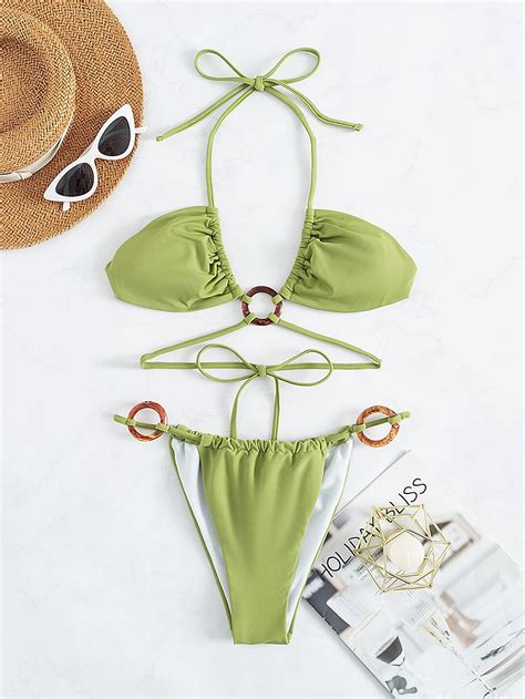 Bañador bikini tanga vinculado con aro halter Mode de Mujer SHEIN