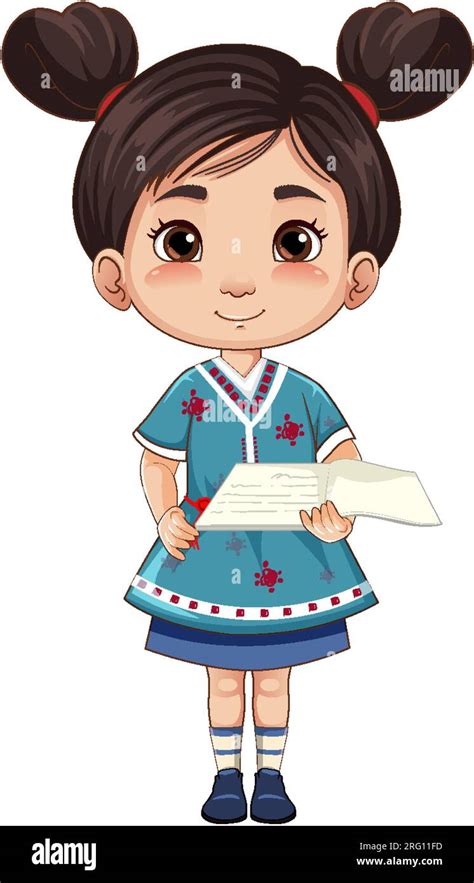 Chinese girl cartoon character in traditional outfit illustration Stock ...