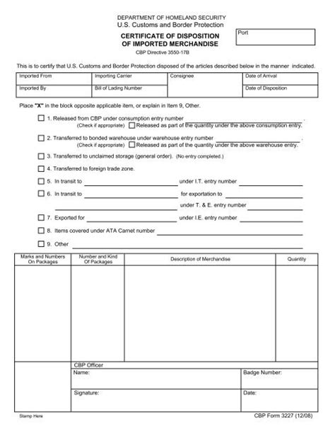 U S Customs And Border Protection Certificate Of Forms