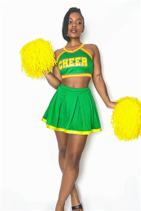 Clover High Cheerleader 4 Piece Costume Set Green Combo Fashion Nova