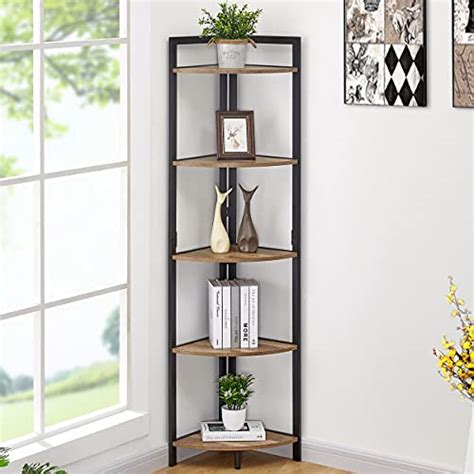 Buy Orri Industrial Corner Shelf 5 Tier Tall Corner Bookshelf Wood