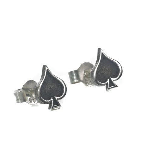 Sterling Silver Ace Of Spades Stud Earrings Etsy