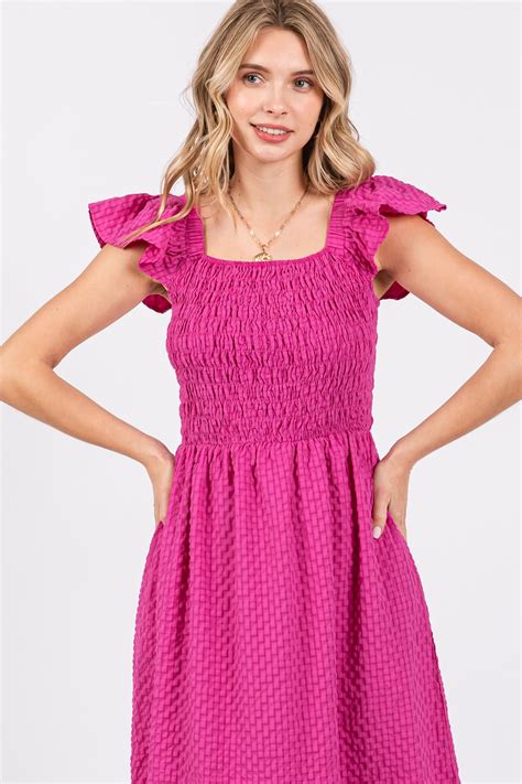 Magenta Sleeveless Smocked Tiered Dress Pinkblush