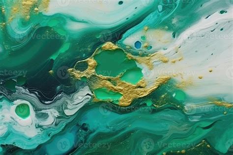 Abstract Painting With Epoxy Resin Greens And Blues Generative Ai