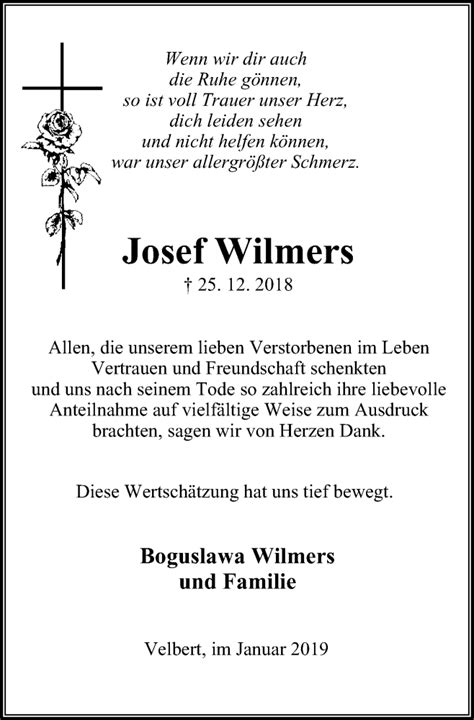 Traueranzeigen Von Josef Wilmers Trauer In NRW De