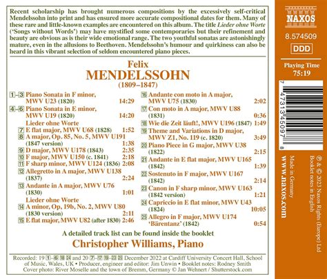 Felix Mendelssohn Piano Rarities Early Sonatas Songs Without Word