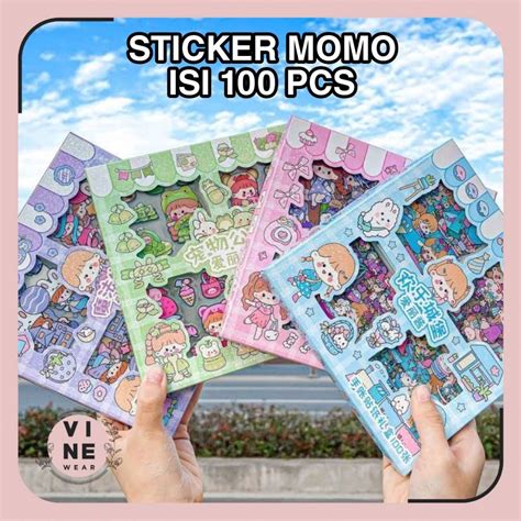 Jual Stiker 2D 100 Lembar Sticker Momo Kartun Korea Lucu Anti Air