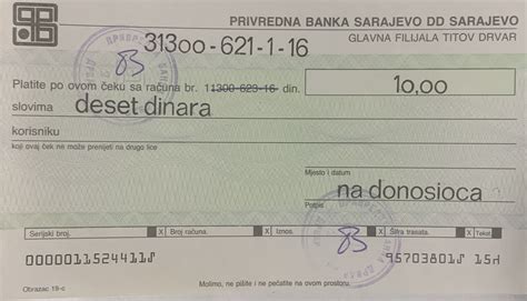 Dinara Bank Cheque Bosnia Y Herzegovina Numista